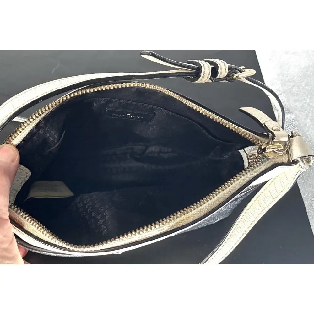 Kate Spade Small Black White Leather Crossbody Adj Strap Lined Slip Pocket